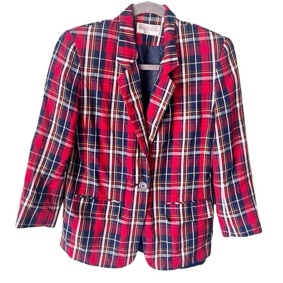 Pendleton Blazer Women's 4P Petite Red Tartan Plaid Preppy Americana Vintage 80s - Picture 1 of 9